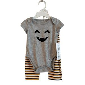 10 Threads Baby Halloween Outfit 0-3M Bodysuit & Pants Set Pumpkin Face NWT